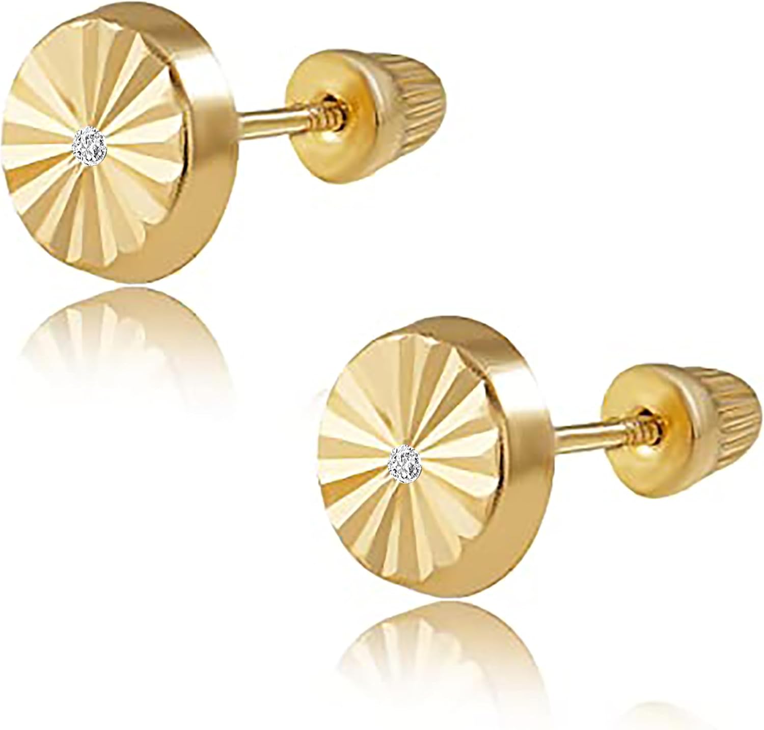 14K Real Yellow Gold Diamond Cut Stud Earrings for Women & Mom - Hypoallergenic for Sensitive Ears for Christmas Gifts - Image 4