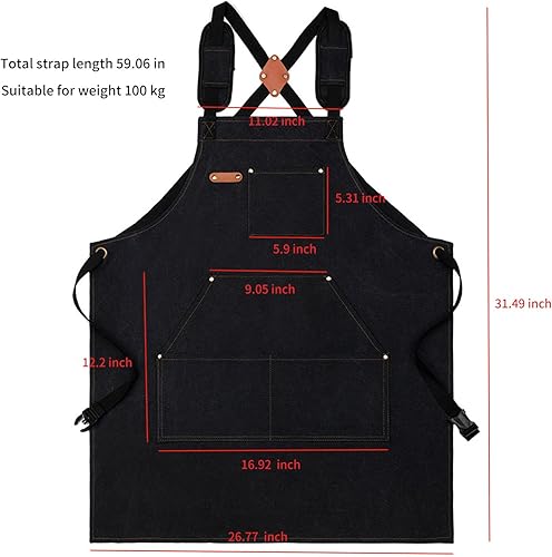 Miniatura 5 de Paquete de 2 delantales de cocina ajustables para mujeres y hombres con bolsillos, delantal de trabajo, parrilla, restaurante