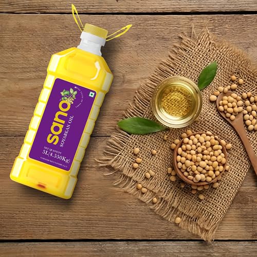Image of Sano Soybean Oil 5 Ltr PET Bottle: All-natural, nutrient-rich cooking oil with a high omega-3 content and a low saturated fat content; ideal for delicious and healthful meals
