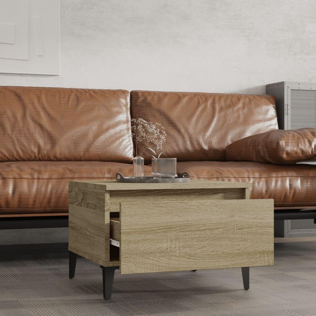 Table d appoint Chêne Sonoma 50x46x35 cm Bois d ingénierie avec tiroir Salon Industriel Design Meuble Rangement Petit Espace Living Room Moderne