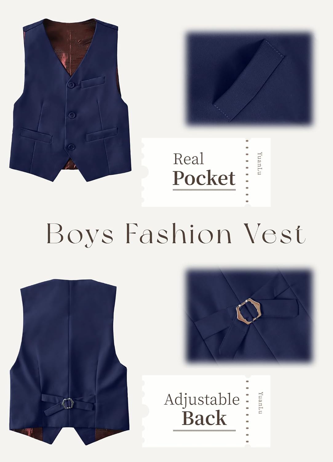 YuanLu Suits for Boys Ring Bearer Outfit Formal Vest and Pants Suit for Boy Wedding Suits Set - Image 4