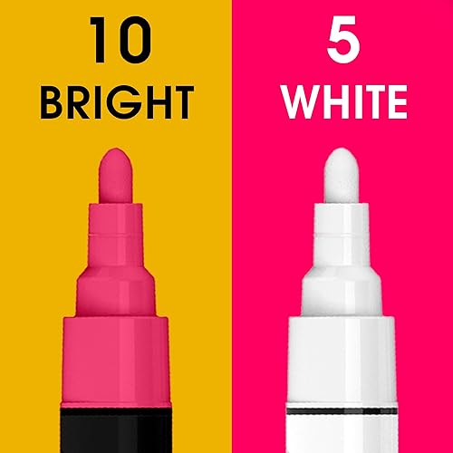 Paquete de marcadores de tiza para principiantes, 5 blancos + 10 colores llamativos