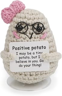 yodo Mini Positive Crochet Potato – Handmade Amigurumi Yarn Gift with Motivational Message, Funny Gift for Women, Men, Friends, Graduation, Birthday, Teacher Appreciation,Bowknot Potato