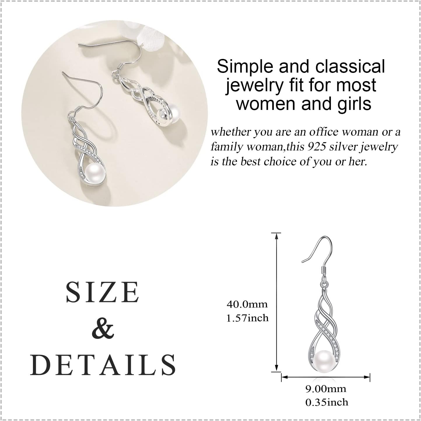 Pearl Earrings for Women 925 Sterling Silver Irish Celtic Knot Drop Dangle Earrings Leverback Jewelry Gifts (silver) - Image 5