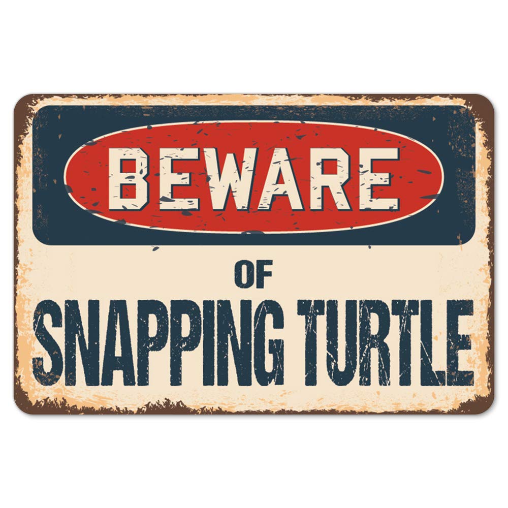Beware of Snapping Turtle Rustic Sign | Rustic, Distressed Vintage Look | Choose from: Aluminum, Rigid Plastic or Decal Sticker | Indoor/Outdoor | Funny Home Décor for Garages, Living Rooms, Bedrooms