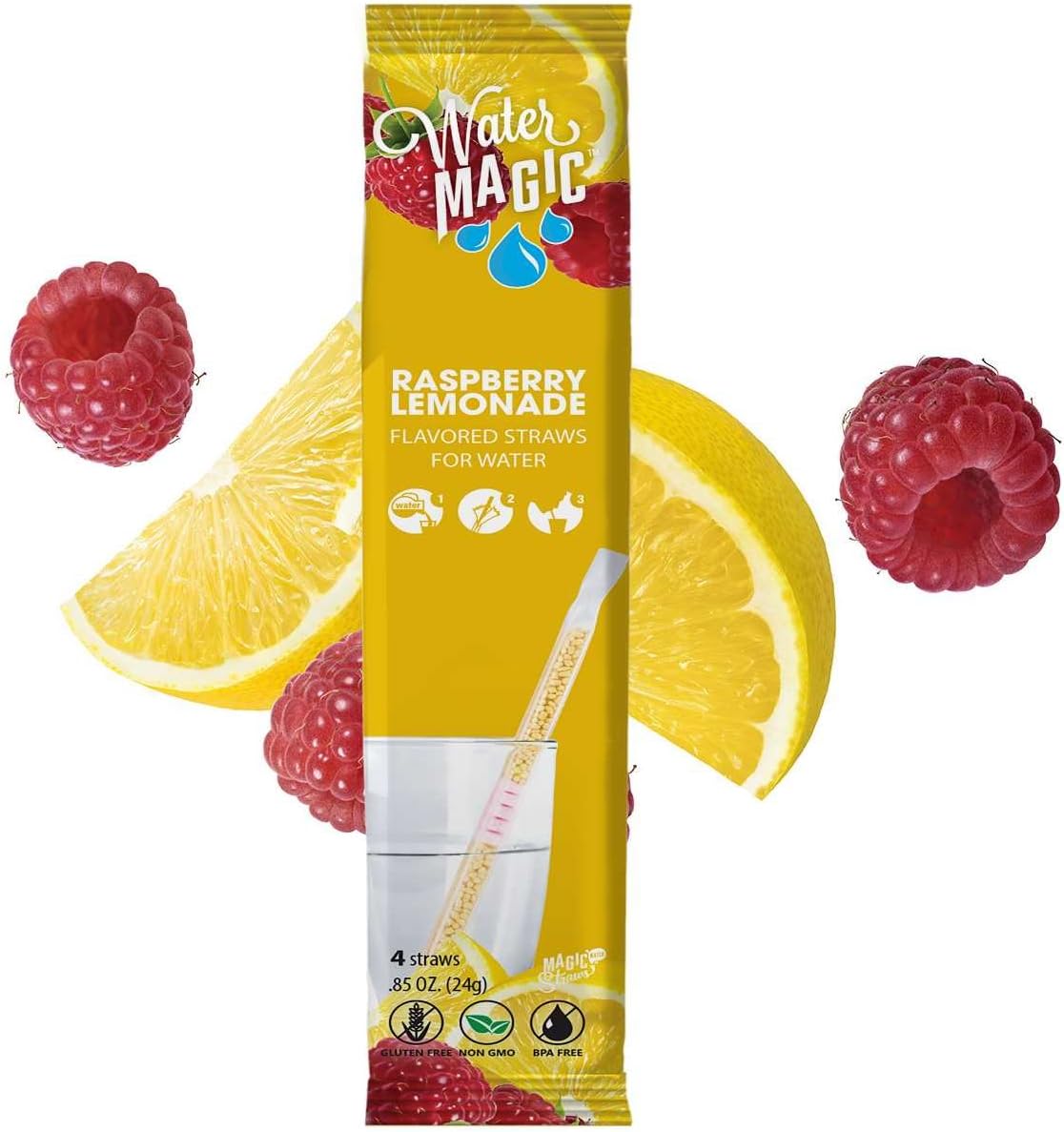 Water Magic Water Flavoring Straws Assorted Flavors (Raspberry Lemonade, 8 Count)