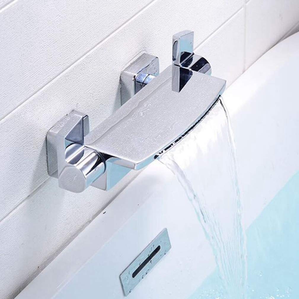 Sxithgkdw Chrome Faucet, Wall Bathroom Bath Faucets Bathtub Cold Hold Mixer Faucet Waterfall Crane Finished Shampoo Storage Bathtub Faucet,White(Chrome)
