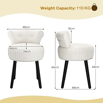 COSTWAY Dressing Table Stool, Upholstered Velvet Vanity Stool Chair Footrest with Rubber Wood Legs and Tufted Low Back, Comfy Accent Makeup Chair Seat Footstool for Bedroom Living Room (Beige)