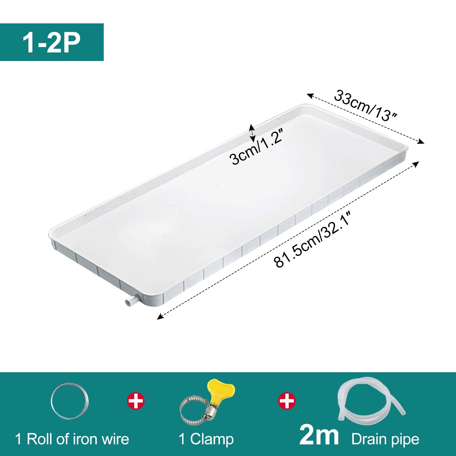 Vaschetta di Raccolta condensa Universale per condizionatori, Vassoio di Raccolta in plastica per unità Interne/Esterne Split, Include Kit di Scarico per sistemi a Pompa di Calore, 1-2P+2M,