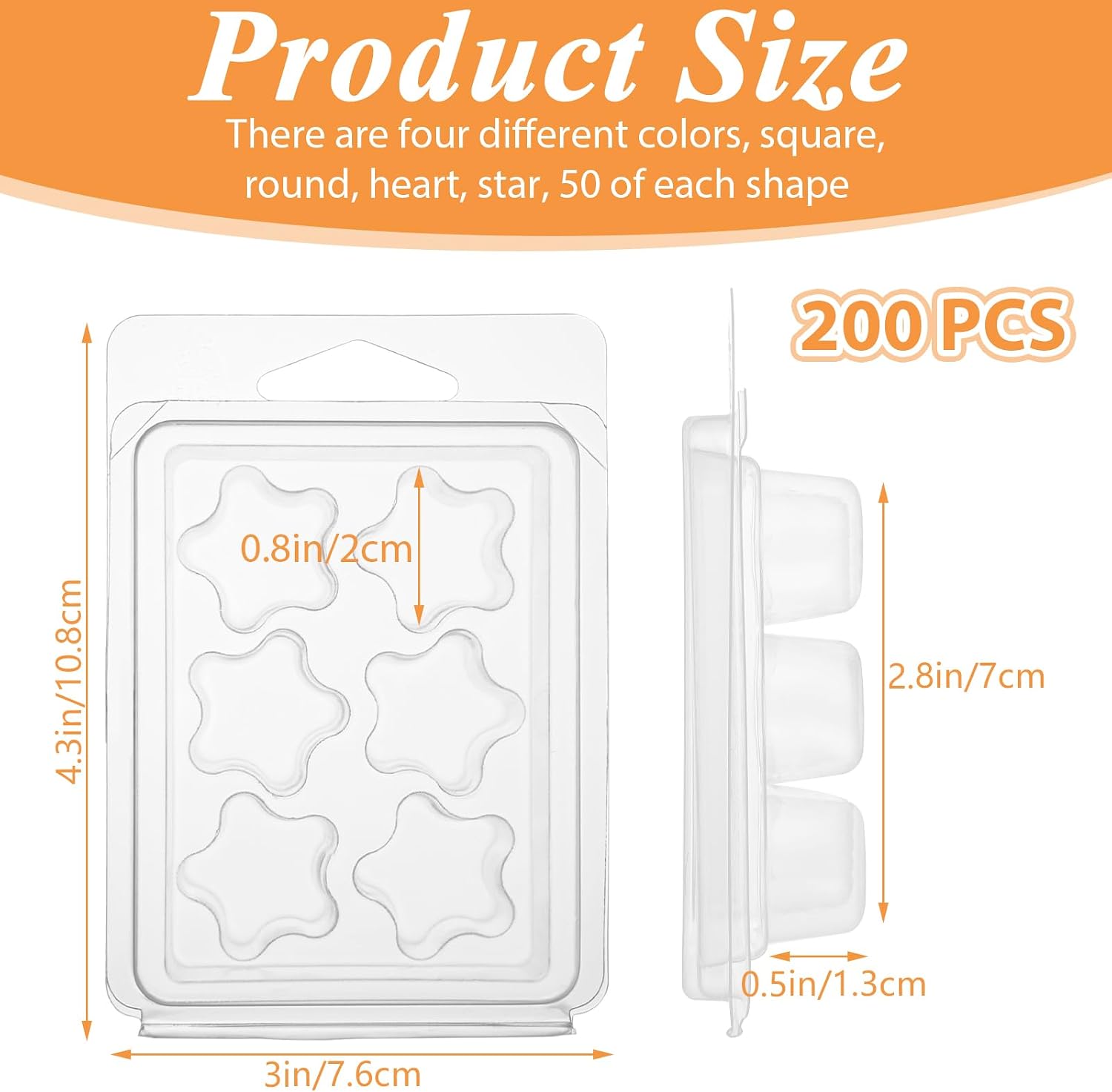 200 PCS Wax Melt Molds Candle Making Molds 6 Cavity Wax Melt Clamshells Molds Wax Melt Container Clear Empty Plastic Cube Tray Molds for DIY Wickless Tarts Candles, 4 Shapes