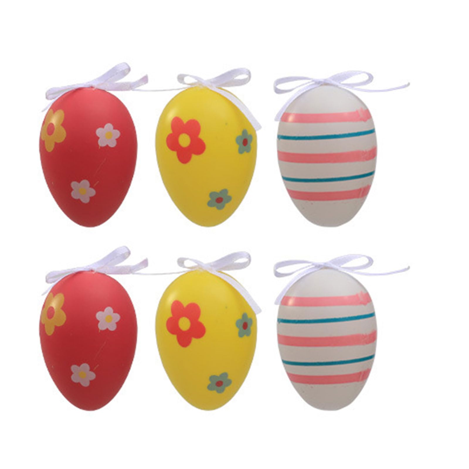 Carotoe Redyellow And Whit 6Pcs Easter Eggs Colorful Striped Flower Painted Hanging Pendant For Easter Party Supplies Kid Toy Egg Ornaments