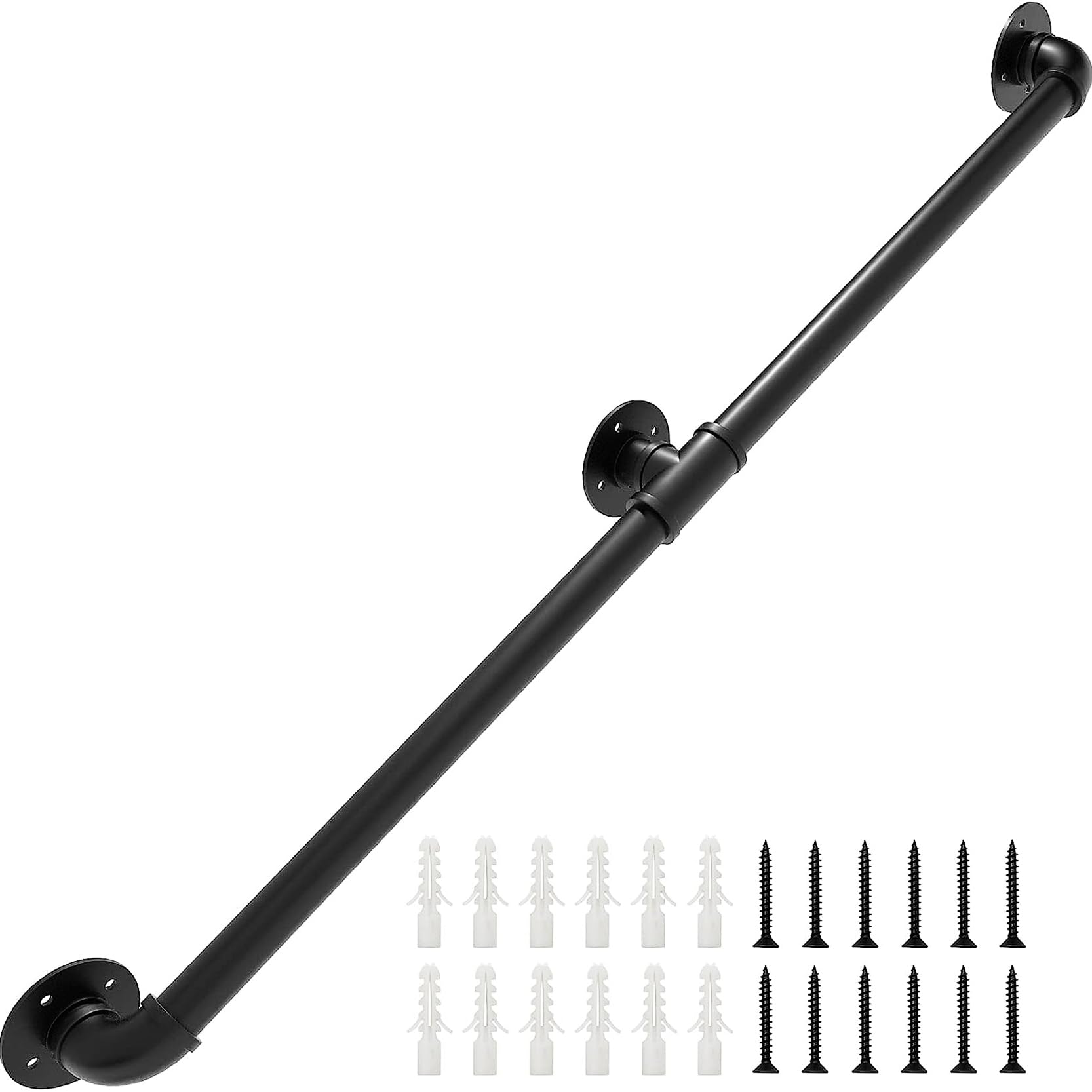 FKXSXAZ Wall Mount Galvanized Wrought Iron Pipe Staircase Handrail,modern Style Matte Black Railing,Safety Non-Slip Grab Bar for Indoor Outdoor Corridor Porch Deck(Size:100cm/39.4in)
