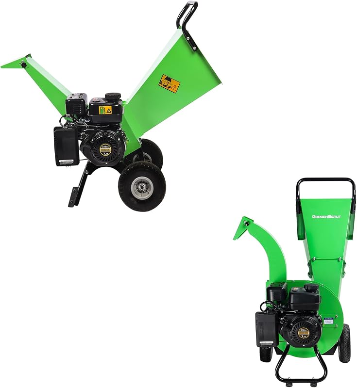 Trituradora de madera, triturador, 7 HP, 212 cc, motor de rotor resistente, accionado por gasolina, capacidad máxima de diámetro de madera de 3 pulgadas