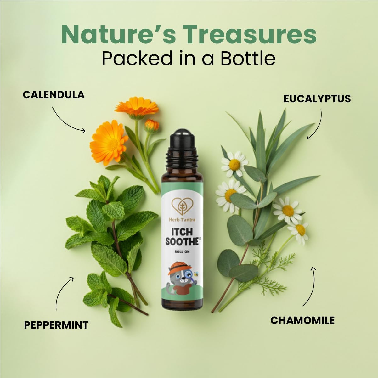 Herb Tantra Itch Soothe Kids Roll On, Natural Fast Anti Itch Bug Bite Relief After Mosquito, Bee Sting, Camping & Travel Essential Stick, Contains Chamomile & Calendula Oil