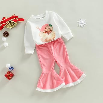 Toddler Baby Girl Christmas Outfit Santa Baby Long Sleeve Sweatshirt Flared Long Pants Cute Winter Clothes Set