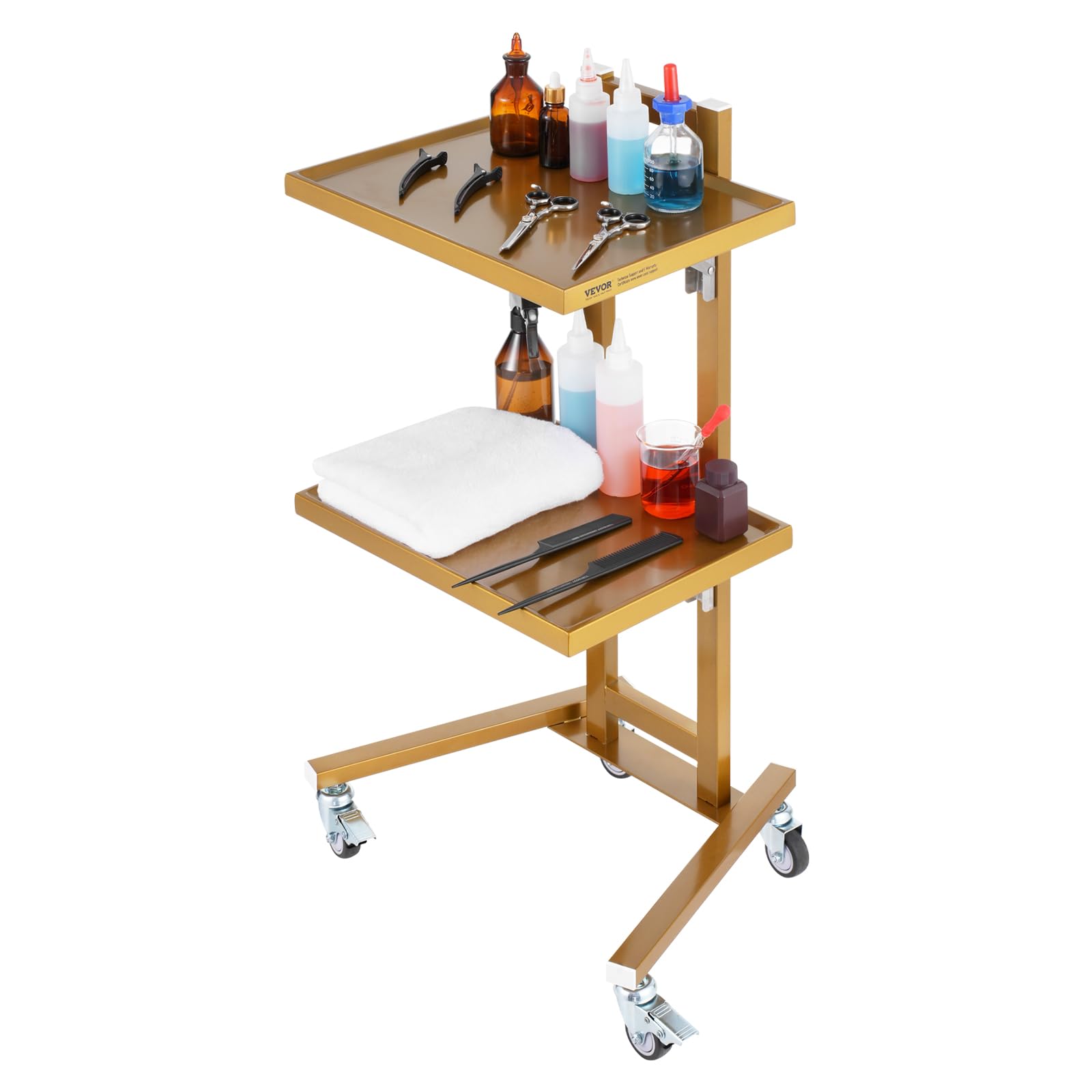 VEVOR Carrello mobile a 2 ripiani in acciaio inox, con 4 ruote silenziose, per laboratorio, clinica, ospedale, salone, oro, giallo, 39,5 x 48 x 84,9 cm