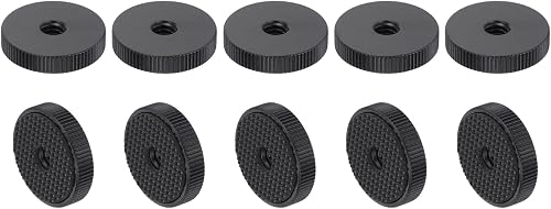 uxcell 10Pcs Flat Knurled Nut - 1/4"-20 x 1" x 0.26" Thumb Nuts Lock Adjusting Nuts, Aluminum Alloy Female Thumb Wheel Lock Nut, Black