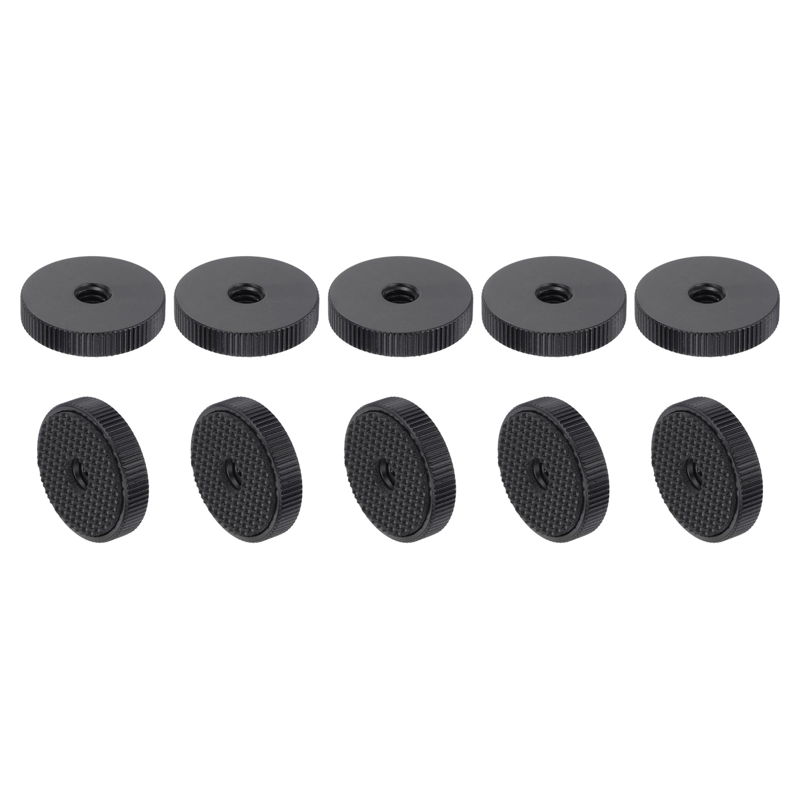 QUARKZMAN 10 Piezas Tuerca Moleteada Plana - 1/4"-20 x 1" x 0.26" Tuercas De Mariposa Bloqueo De Ajuste, Aleación De Aluminio Tuerca De Rueda De Mariposa Hembra, Negro