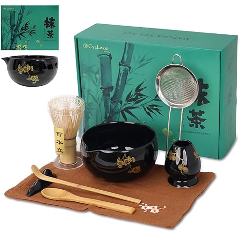 CyaLivoo Matcha Whisk Set, 8 Pcs Plum Blossom Matcha Kit