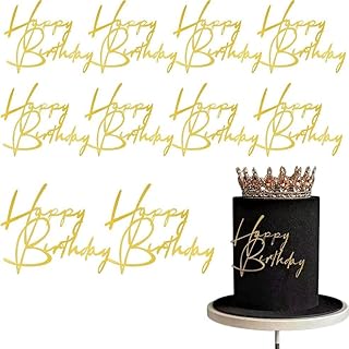 10pcs Side Happy Birthday Cake Topper Gold Acrylic Birthday Cupcake Topper for Kids Birthday Party Cake Decorations (A)