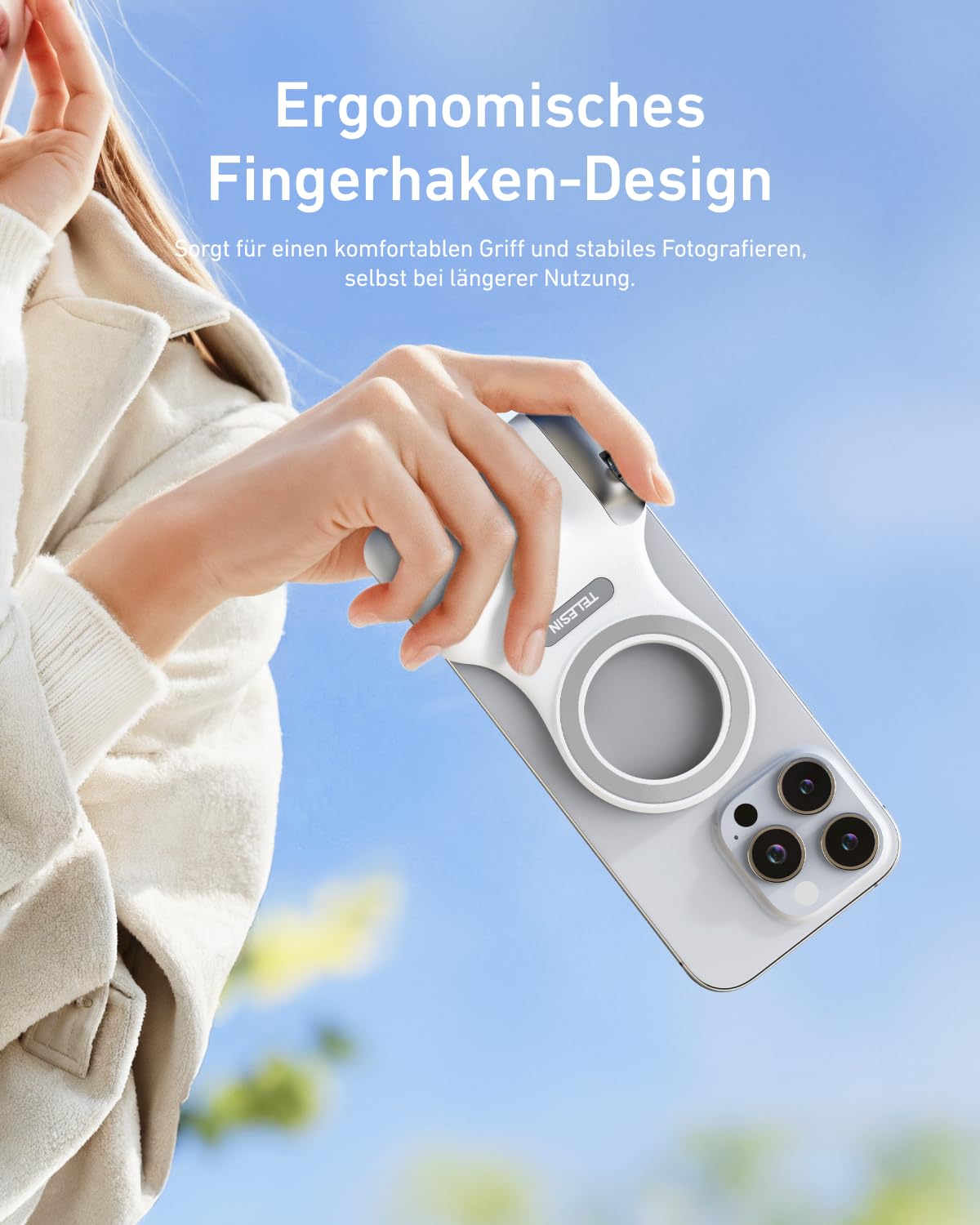 TELESIN Fun Shot Smartphone Handle Grip + TELESIN C03 Magnetische Selfie-Licht (Silber) Set, Kompatibel mit iPhone und Android, Creator Kit für Selfies/Fotografie/TikTok/Zoom-Anrufe/Video