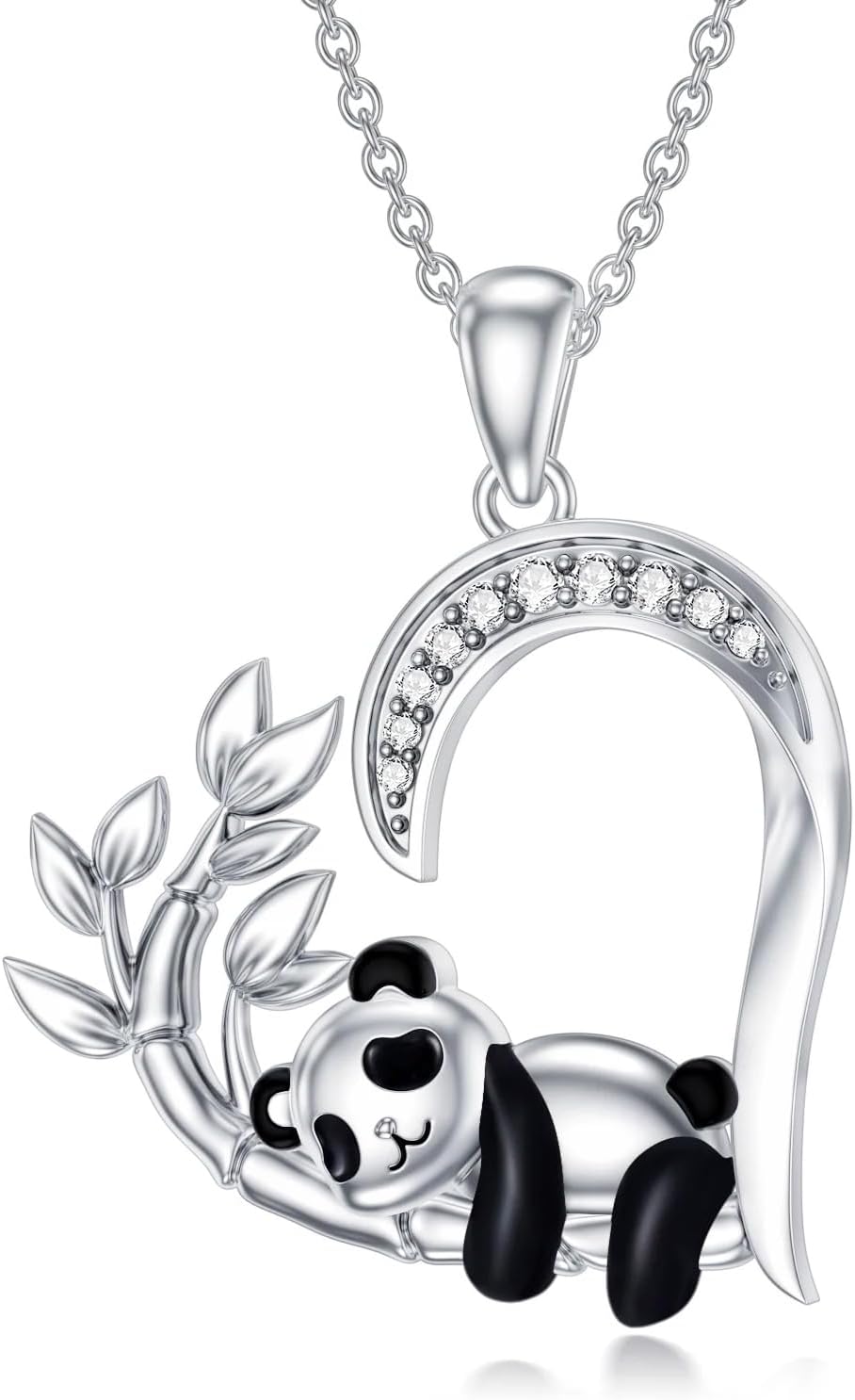 Diamond Panda Necklace for Women 925 Sterling Silver Heart Pendant Necklace Panda Friendship Necklace Diamond Jewelry Birthday Christmas Gift for Her