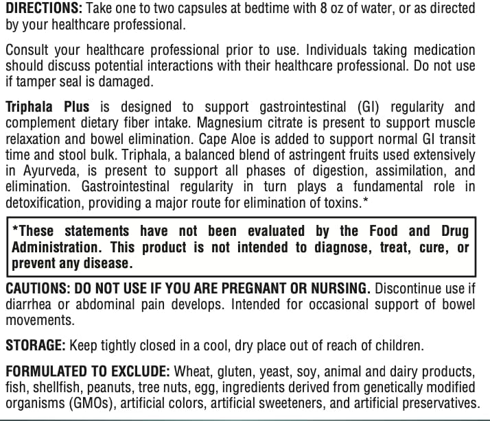Miniatura 6 de Triphala Plus Cápsulas - Suplemento herbario con amla, bibhitaki, haritaki, aloe cabo, citrato de magnesio. Alivio del estreñimiento para mujeres y