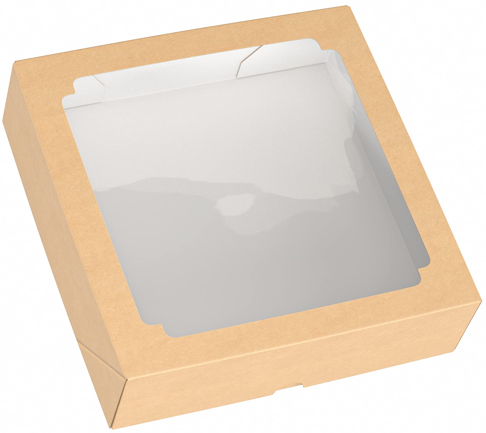 Bakery Boxes with Window 12 psc - 10x10x2.5 Auto-Popup Paper Brown Pie Boxes for Cheesecake, Cookie, 10x10 Cake, Donut, Cupcakes, Charcuterie and Strawberries, Sturdy 10x10 inch Kraft Bakery Box