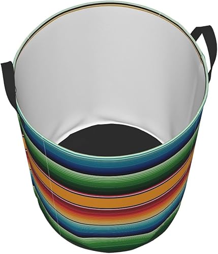Miniatura 3 de Cesta de lavandería con estampado de sarape mexicano, a rayas, impermeable, plegable, con asa duradera, cesta de almacenamiento circular, bolsa de