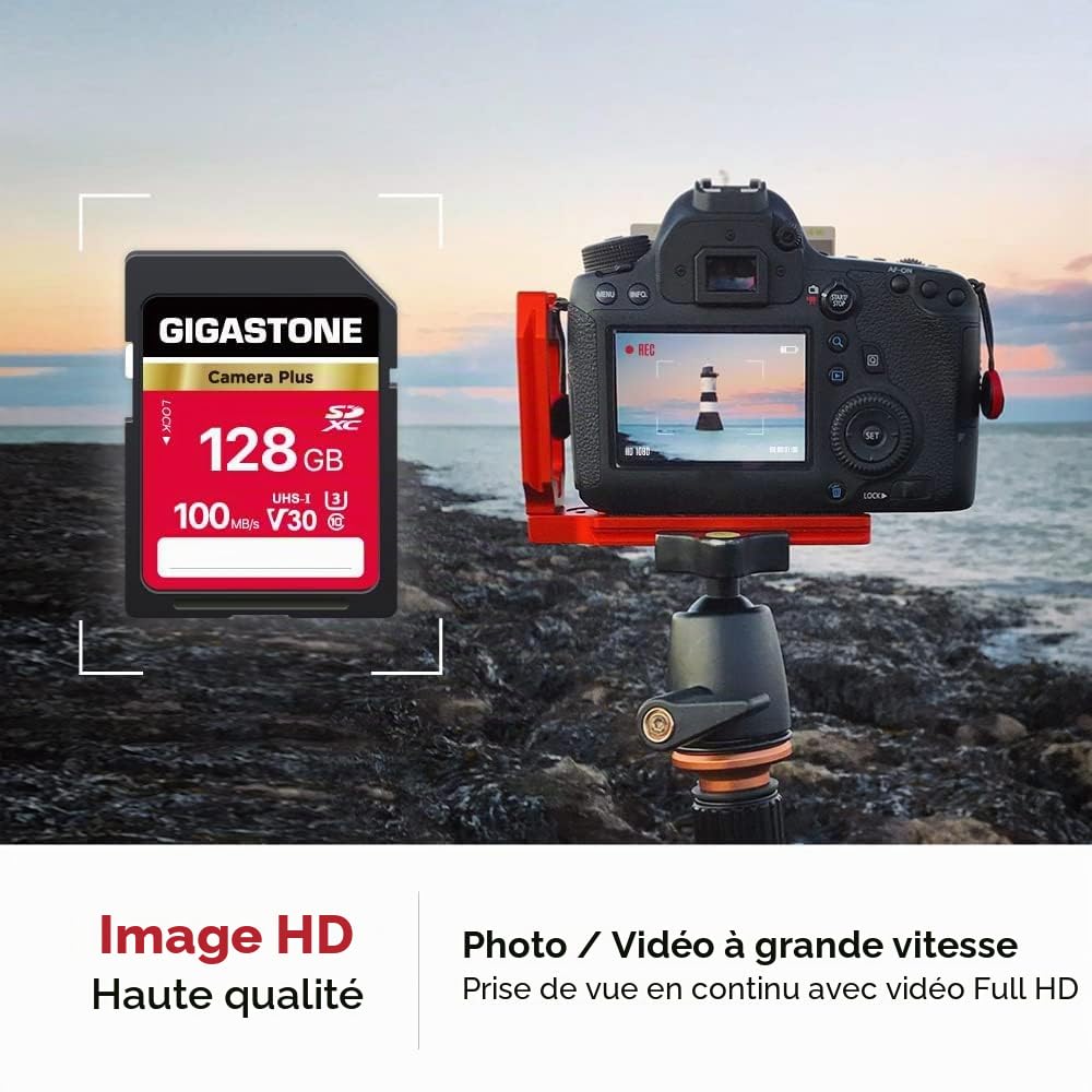 Gigastone Carte Mémoire SDXC 128 Go Lot de 2 , Prime Série, Vitesse 80 Mo/s. Compatible avec Photos, vidéos, Musique, Caméscope, Caméra, PC, U1 UHS-I Classe 10 pour UHD Vidéo, avec 2 Mini étui