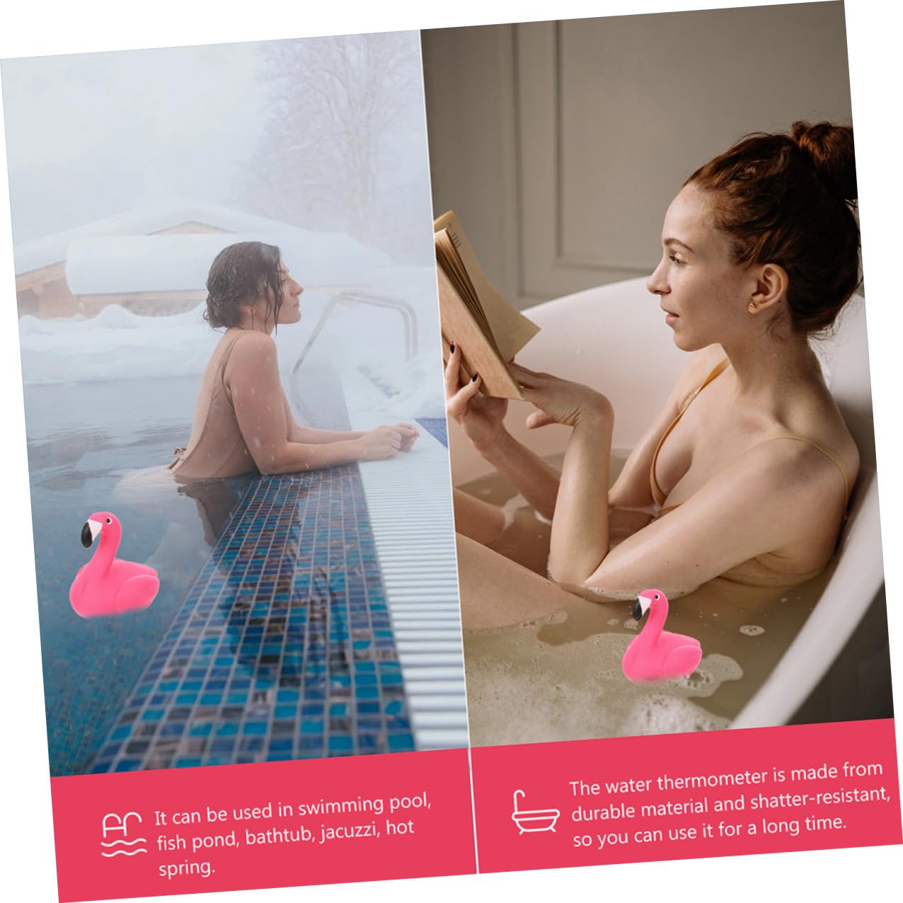 2pcs Floating Pool and Bath Water Thermometer Set, Flamingo and Turtle Design, Easy-Read Large Display, Floating Temperature Measuring Tool for Swimming Pools and Ponds