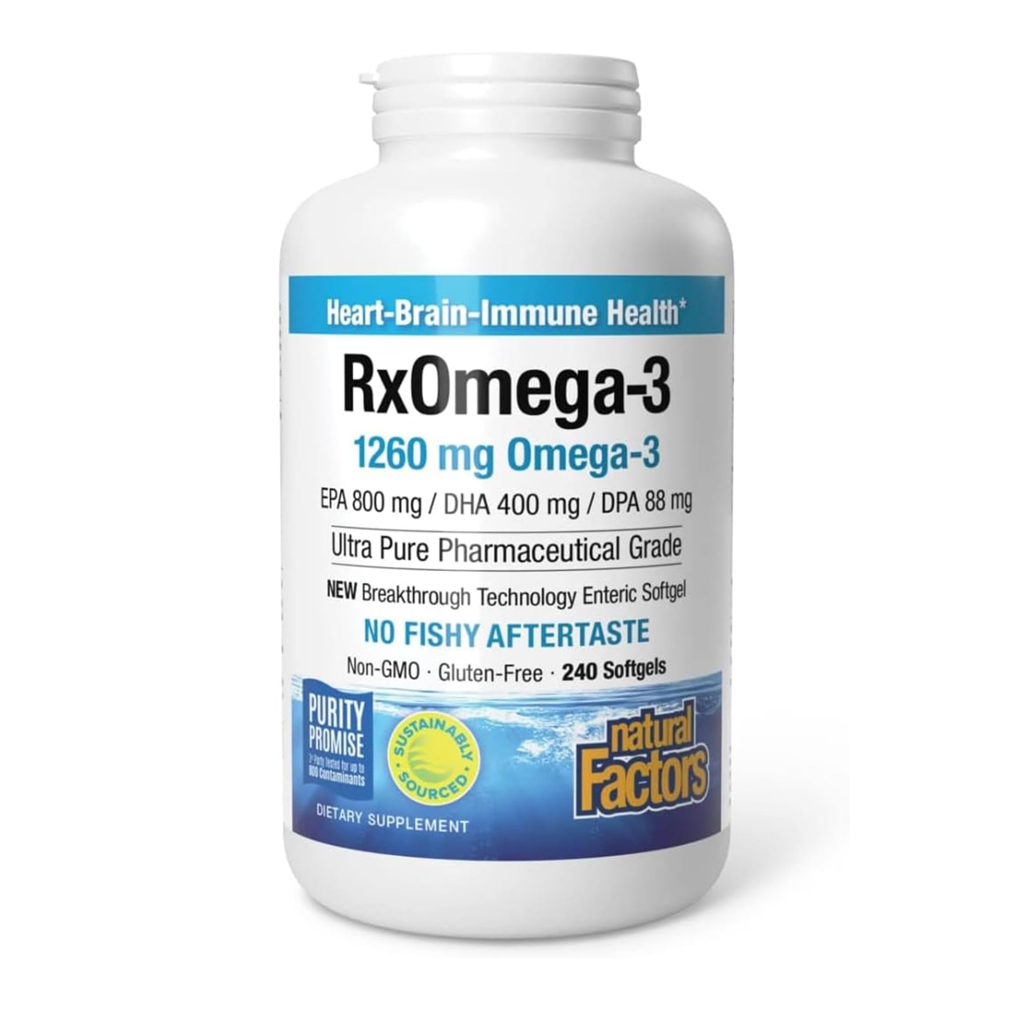 Natural Factors, Rx Omega-3 Fish Oil (Olio di Pesce), con EPA e DHA, 240 Enteripure Softgels, Testato in Laboratorio, Senza Soia, Senza Glutine, Non OGM