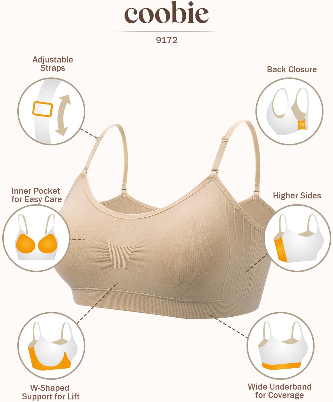 Coobie Women's Seamless Scoopneck Cami Bra with Back Closure Full Coverage T-Shirt Bra - Image 4