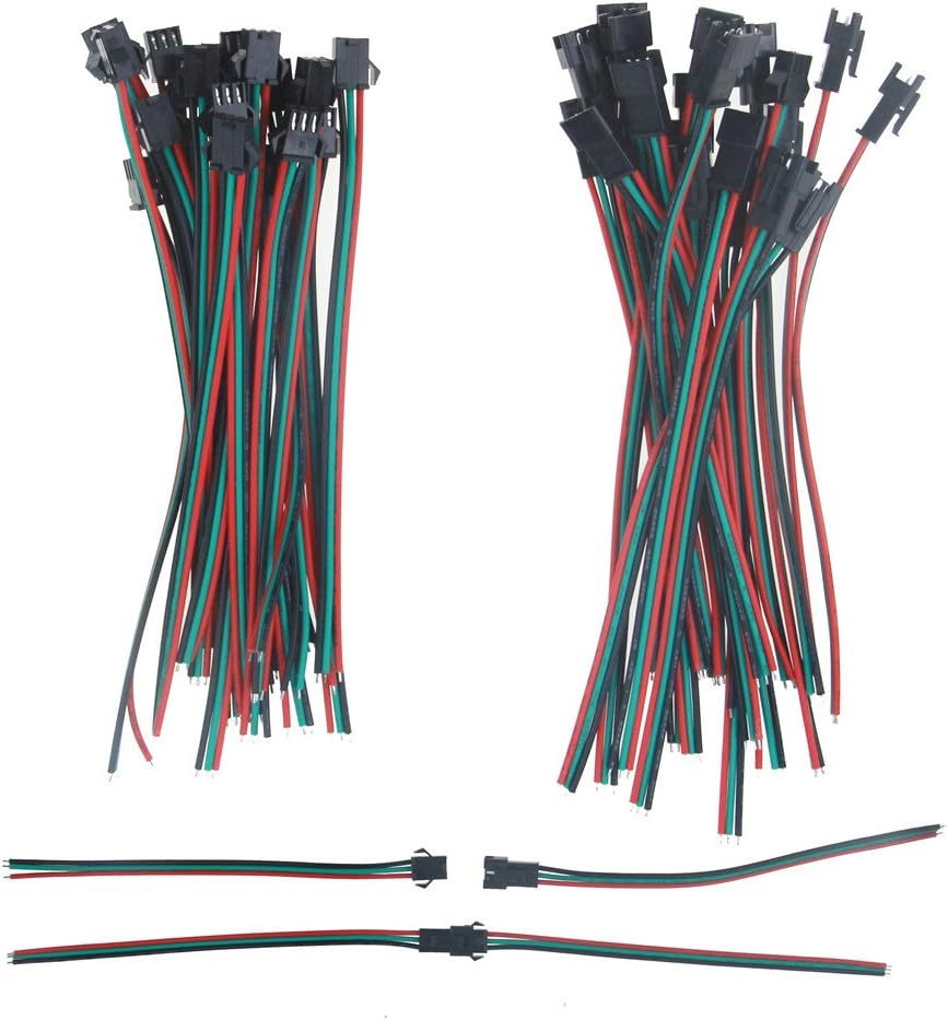 20 Sets 3 Pin JST SM Connector Cable Connector LED Connector Cable 15 cm 20AWG 3-Pin LED Connector for WS2812B WS2811 SK6812 SK6812-RGBW LED Strip Light