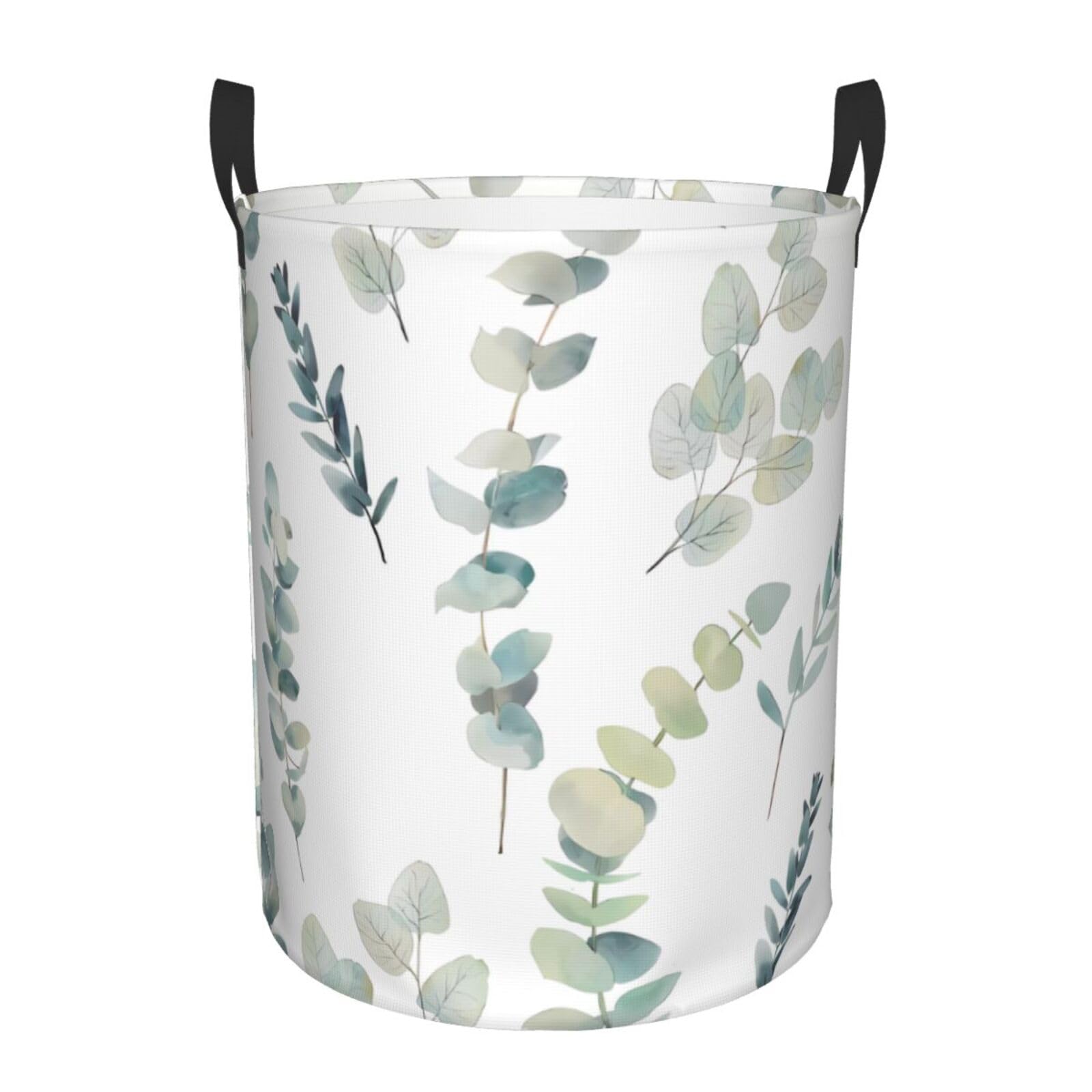 M Circular Hamper Eucalyptus Leaves Print Storage Basket for Home