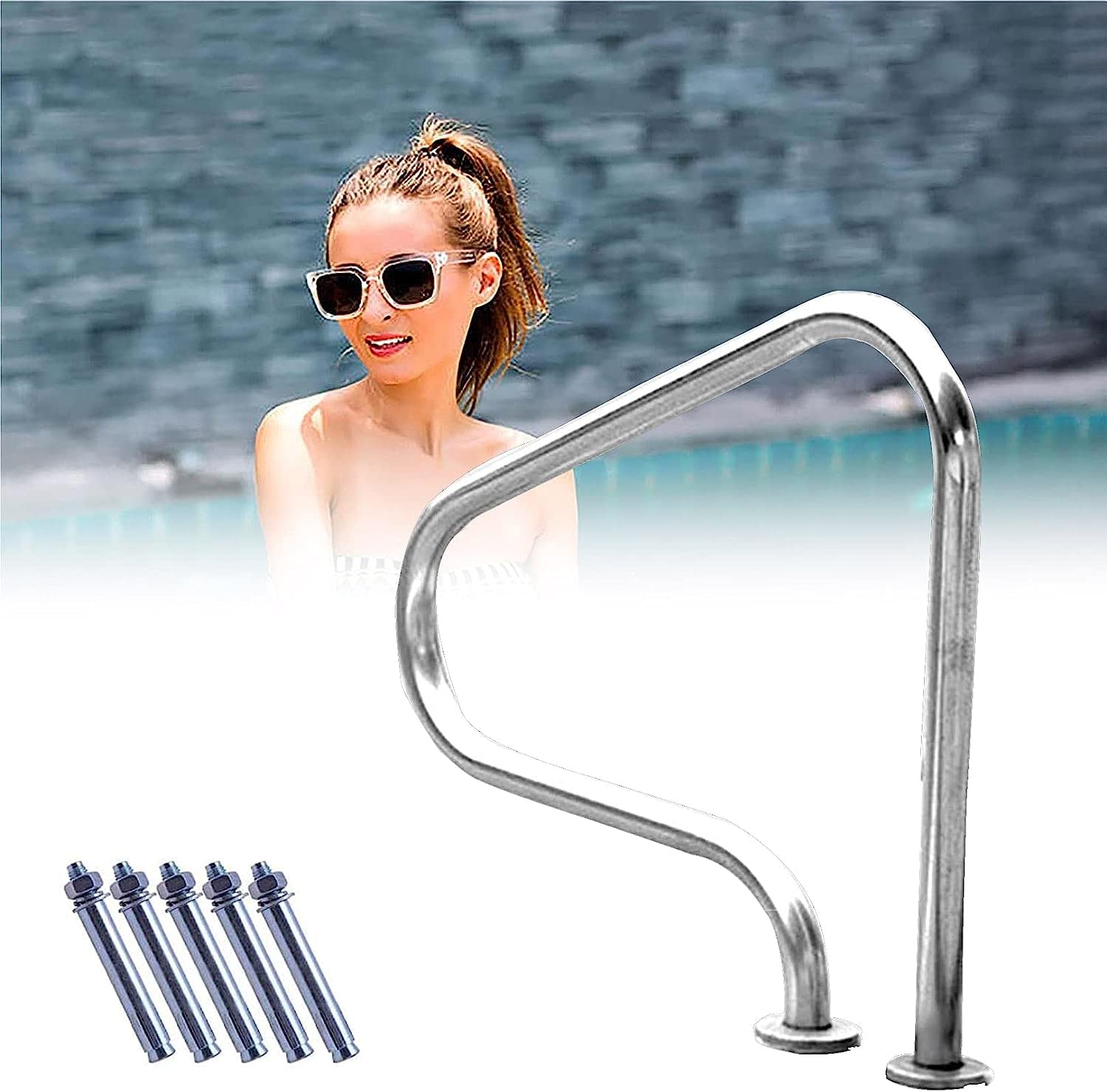 Garde-corps de piscine argent antirouille en inox avec poignée ergonomique
