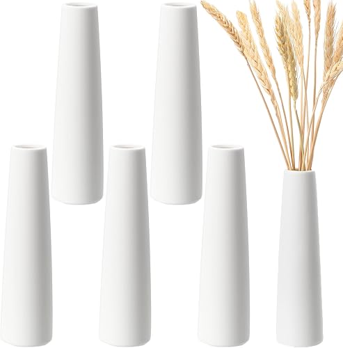 6 Pieces White Ceramic Vases for Home Decor 7.09 inch Tall Vases for Centerpieces Modern Floral for Wedding Party Event Home Office Decoration (Modern)