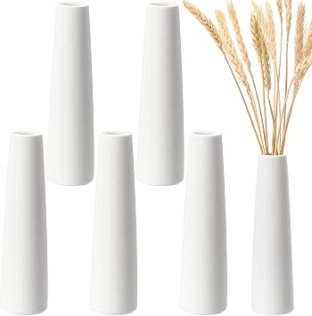 6 Pieces White Ceramic Vases for Home Decor 7.09 inch Tall Vases for Centerpieces Modern Floral for Wedding Party Event Home Office Decoration Modern