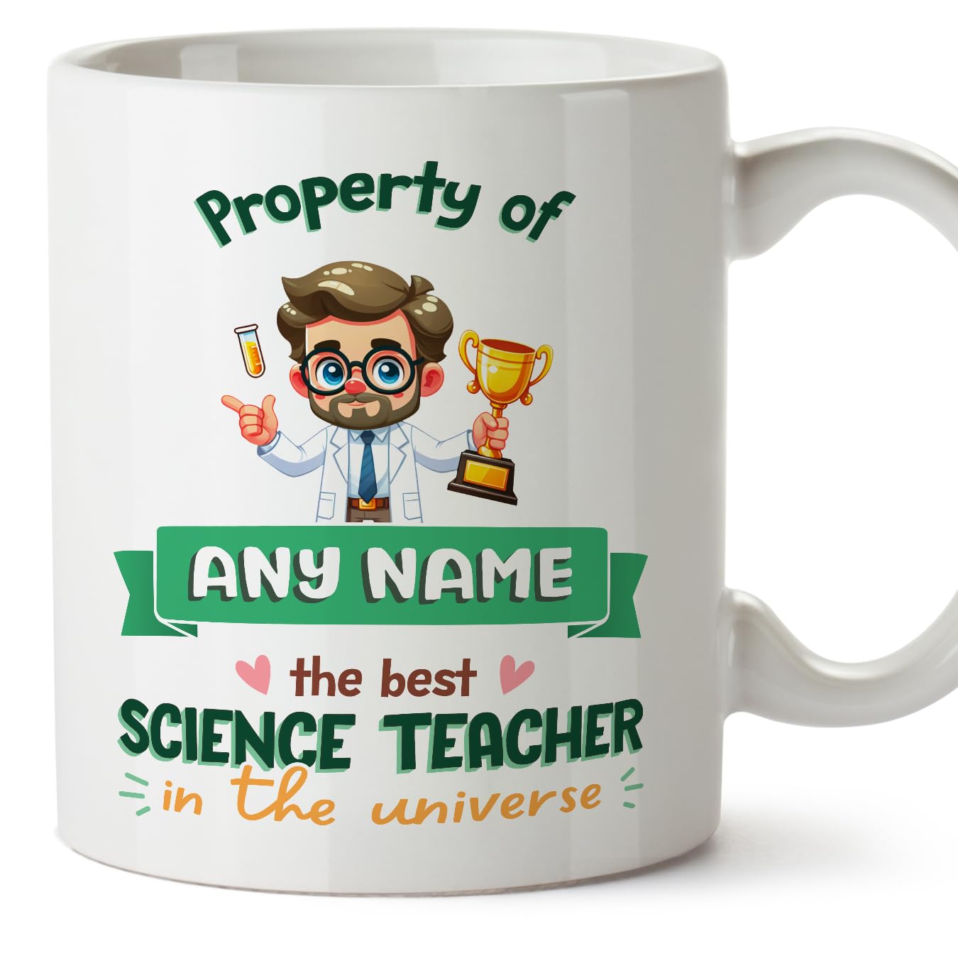 MUGFFINS Personalised Mug for Science Teacher man - in English - Property of - Funny Custom Gift for Colleagues - Ceramic 11oz Mug