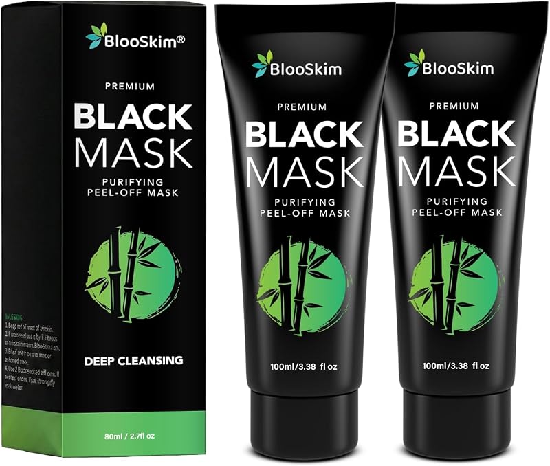 Blooskim Máscara facial preta peel-off com carvão para pele oleosa e mista, 2 frascos de aproximadamente 83 mL