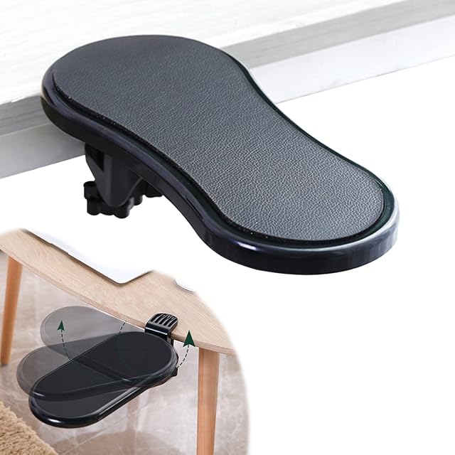 Computer Adjustable Arm Rest Support Bracket,Ergonomic Mouse Arm Elbow Rest PadSupport for Keyboard Armrest Extender Rotating Mouse Pad Holder for Table, Office, Chair, Desk (Black)