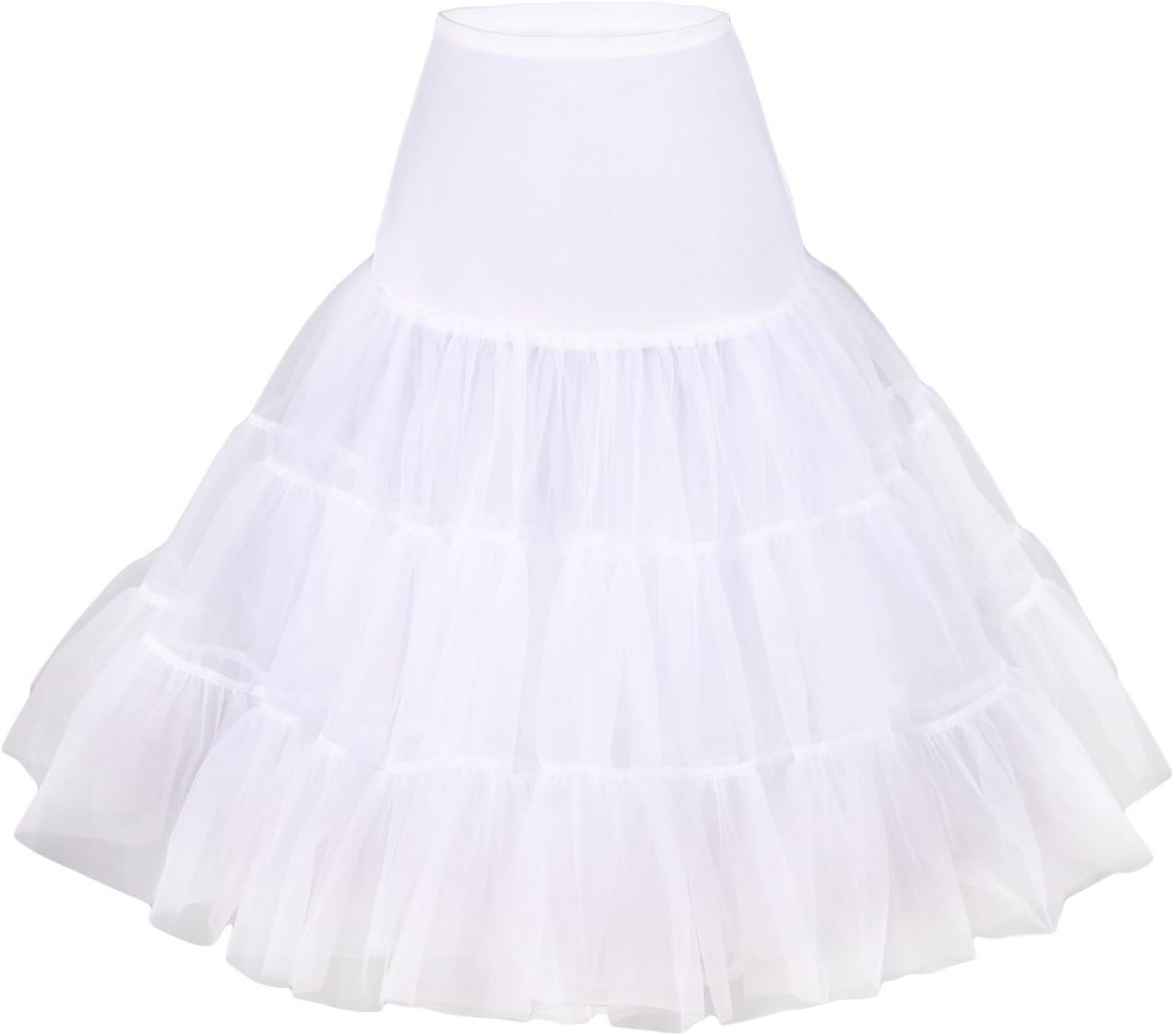 YIJUNQING 50s Vintage Rockabilly Petticoat Tutu, 26" Length Net Underskirt (US Size 8-14, White)