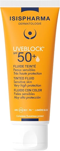 ISISPHARMA UVEBLOCK SPF 50+ Tinted Fluid Sunscreen for Face | Very High UVA/UVB Protection PA++++ | Lightweight, Water-Res...