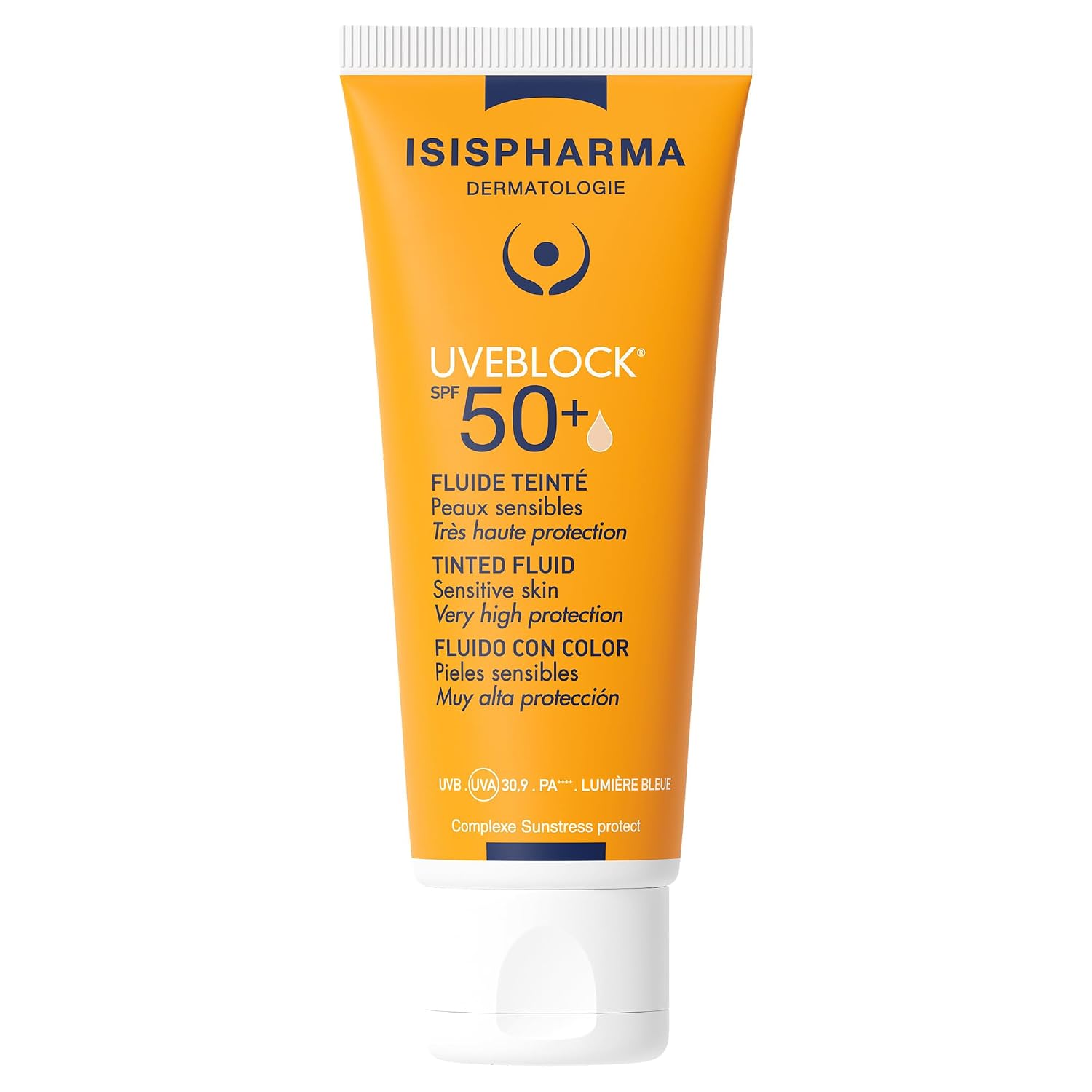 ISISPHARMA UVEBLOCK SPF 50+ Tinted Fluid Sunscreen for Face | Very High UVA/UVB Protection PA++++ | Lightweight, Water-Res...