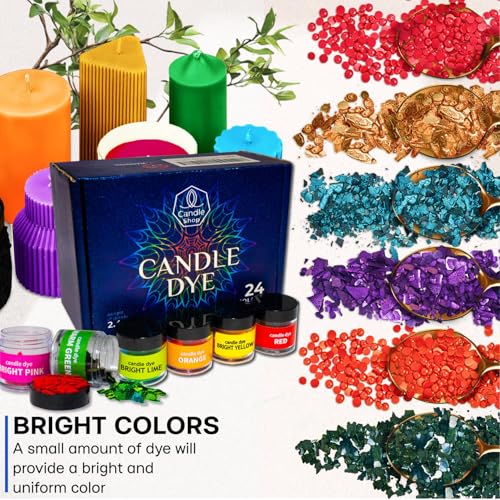 Image of Candle Wax Dye for Soy Candle Making - 24 Popular Candle Dye Coloring Chips in Jars - Premium Candle Wax Coloring - Highly Concentrated Candle Chips Colors