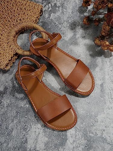 Verdusa Women's One Band Ankle Strap Flat Sandals Open Toe Walking Shoes3