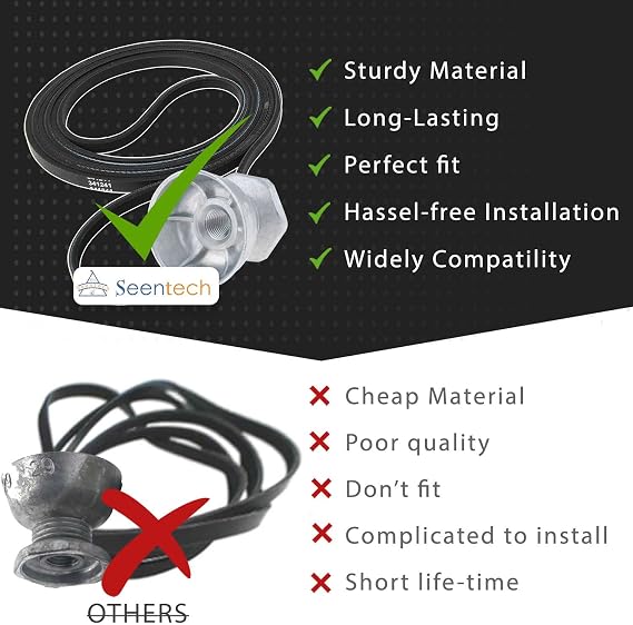 Seentech 341241 Dryer Belt & 8066184 Motor Pulley - Compatible for Whirlpool, Kenmore Dryers Replace part number: PS11744884, W10290525, WP8066184VP, AP6011686, 8578565, W10299847, 3389627, 694871