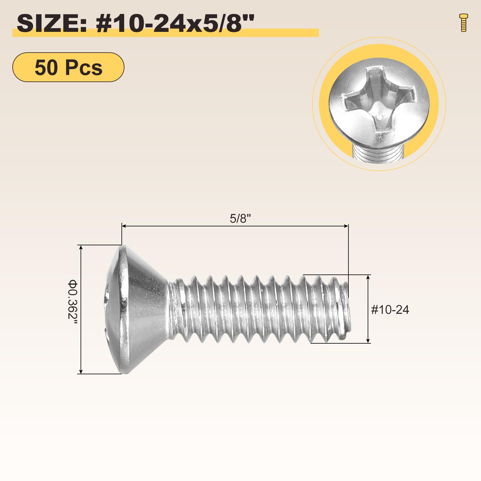 METALLIXITY Phillips Cross Recessed Countersunk Head Screws Bolts (#10-24x5/8") 50Pcs - Image 2
