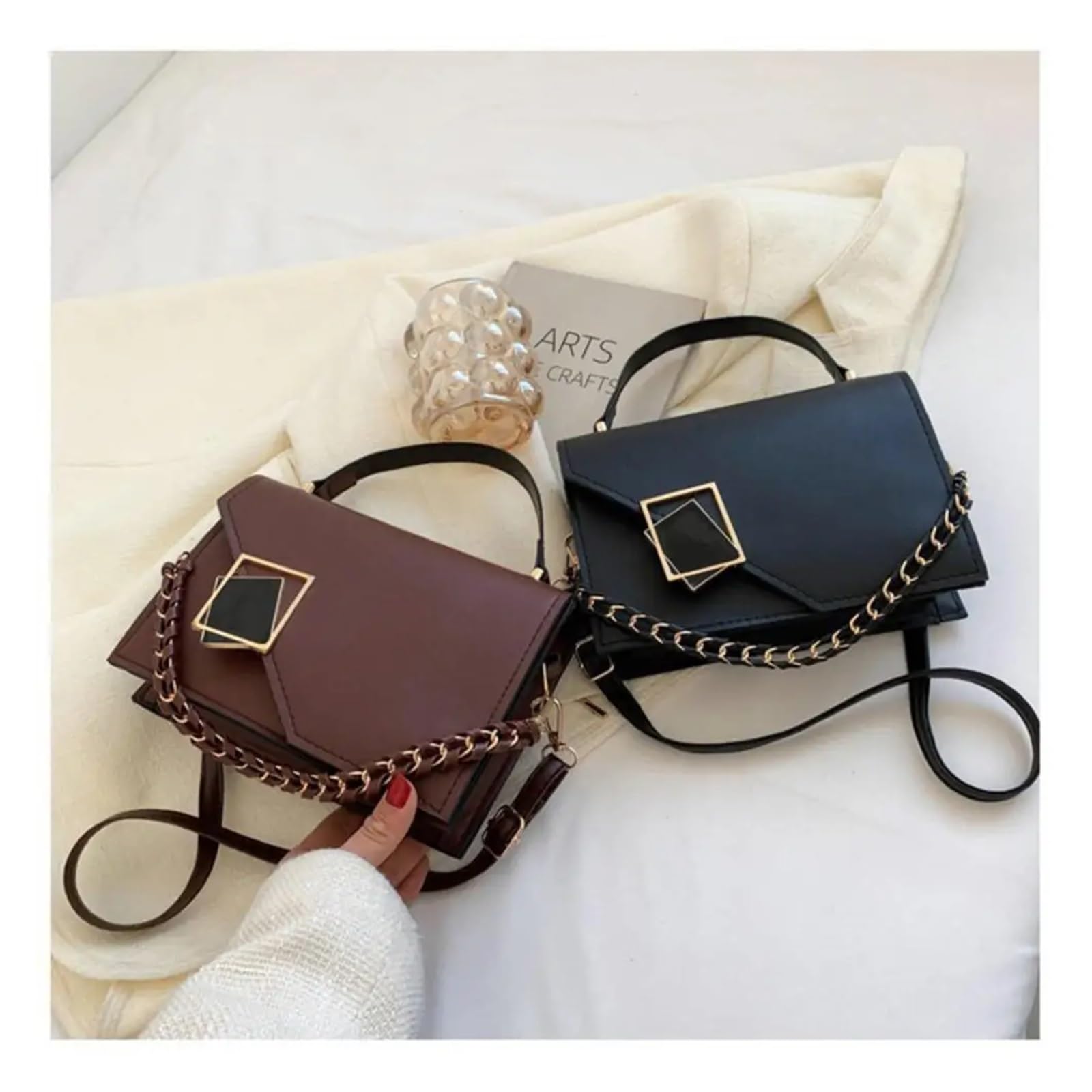 Bolso de Diseñador de Bolsos Retro for mujer, bolso de hombro for axila, cadena, bandolera con solapa for chica, bolsos cuadrados pequeños for mujer Adecuado Para Viajar, Fiesta, Trabajo(Black 1)