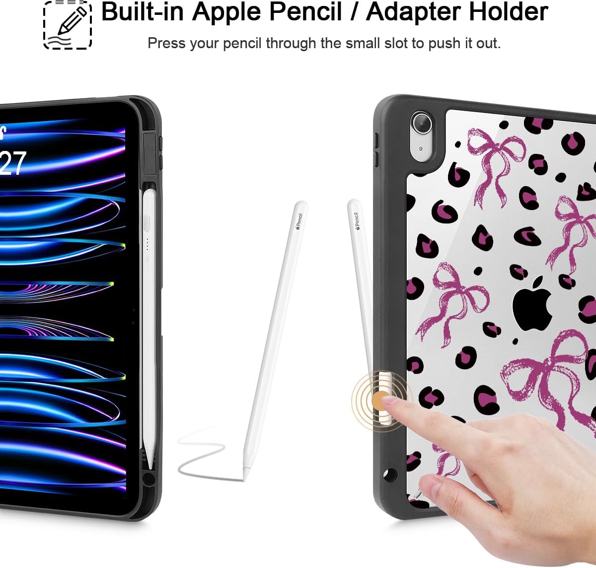 Mektron Case for 2025 iPad 11 inch (A16 Chip) 11th Gen Fit iPad 10th Gen10.9 inch 2022, Buit in Pencil Holder with Shockproof Cover Clear Shell + Trifold Stand + Auto Wake/Sleep, Composition Book-Bows